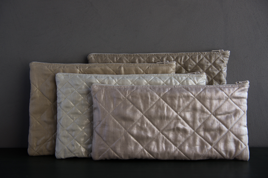 Quilted Zipper Pouches in Mineral Linen | Purl Soho