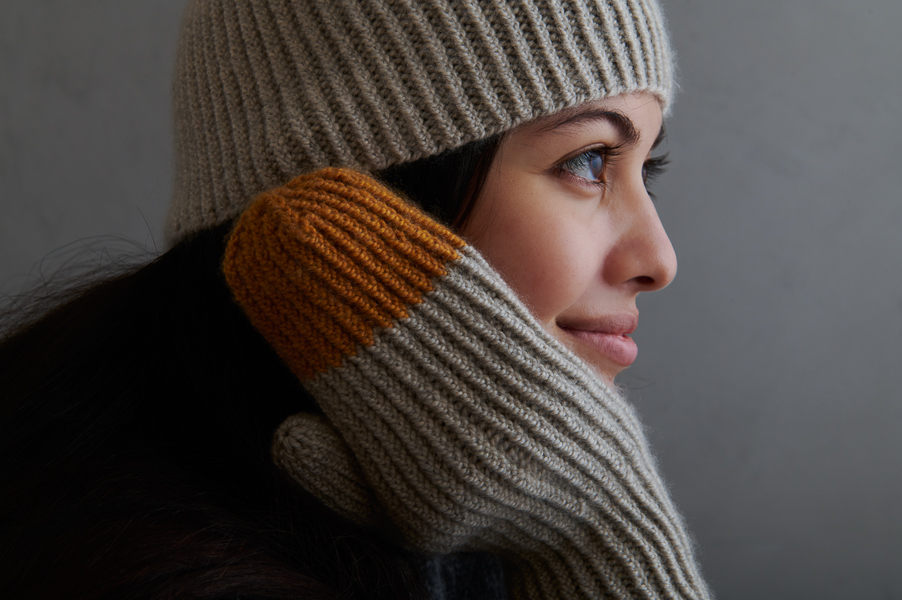 Twisted Rib Hat + Mittens In Cashmere Merino Bloom | Purl Soho