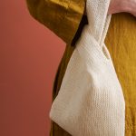 free Dumpling Bag knitting pattern in Purl Soho's Blackbird Linen yarn