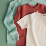 Top-Down Circular Yoke Pullover In New Yarns + Styles Top-Down Circular Yoke Pullover knitting pattern in Purl Soho's Cashmere Merino Bloom, Plein Air, and Morning yarns