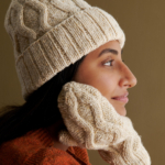 free Fox Trail Hat and Mittens knitting pattern in Purl Soho's Wild Donegal yarn