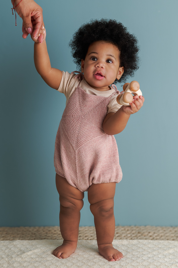 Ainur Berkimbay for Purl Soho: Pinwheel Baby Romper in Stormy Superwash Sock | Purl Soho